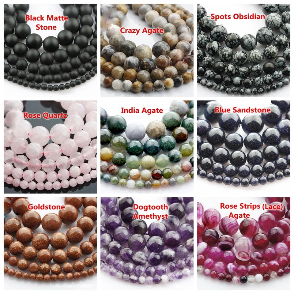1 Strand Round  4mm 6mm 8mm 10mm 12mm Natural Stone Rock Gemstone Beads Lot - Image 3 of 4