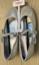 NWT Capelli New York Girl Silver flat dress shoes Bow Tie on a side Sz. Youth 3M