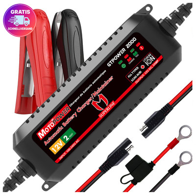 Batterieladegerät MOTOPOWER 12V 2Amp Smart Ladegerät Lithium Blei Auto Akku