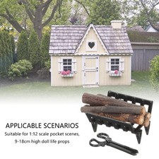 Detailed Firewood Set With Tongs Firewood For 1/12 Scale Dollhouses Decors