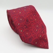 Paul Fredrick Tie Silk Red Yellow Polka Dot Floral 3.5" Wide 58" Long USA