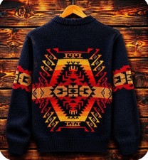 Vntg 80s Pendleton Western Wear Aztec Chief Joesph Southwestern Sweater Wool L