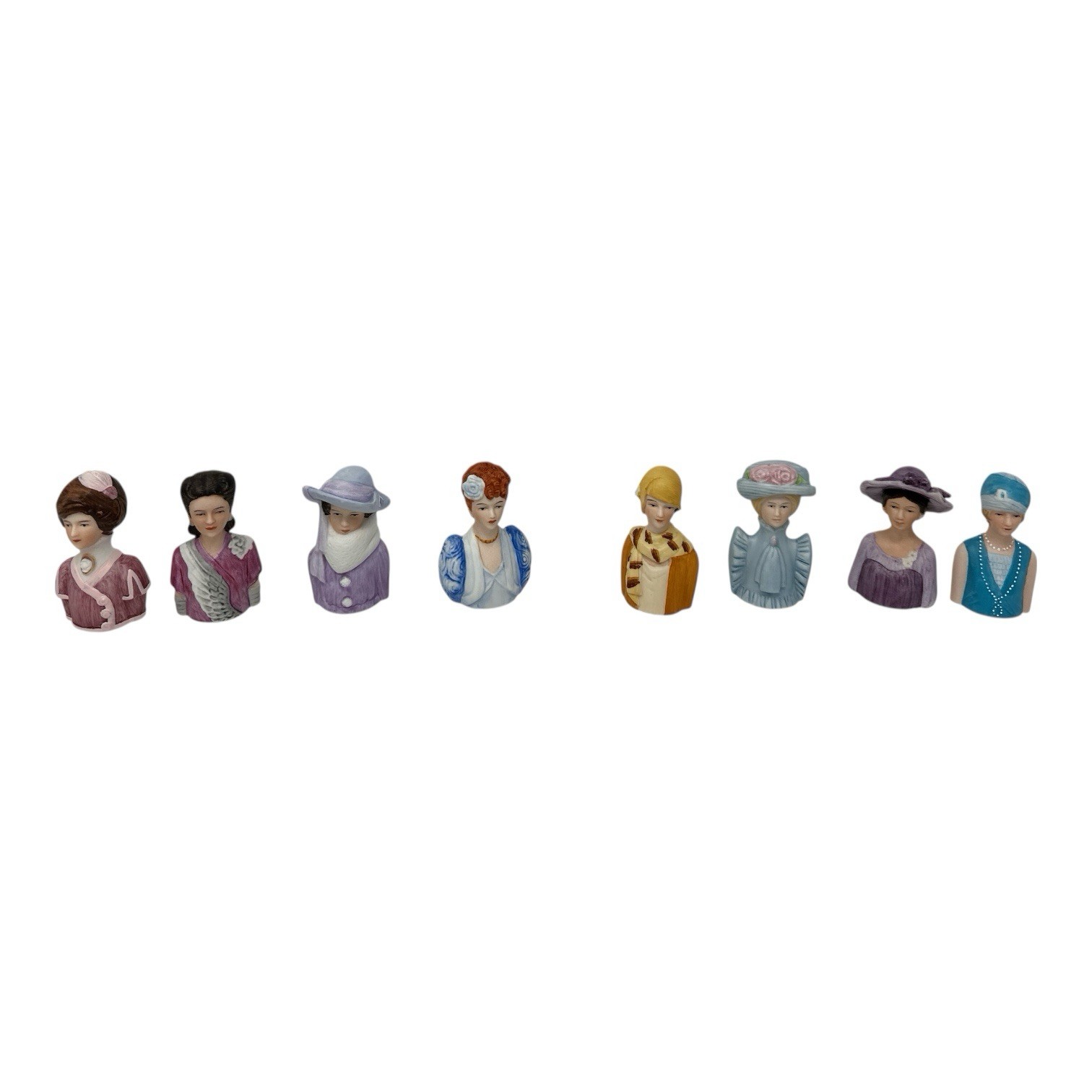 Vintage 1980s AVON Lovely American Ladies Fashion Porcelain Thimbles Set of 8