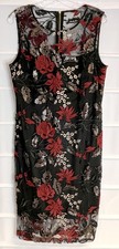 Calvin Klein Red Gold Black Embroidered Flowers Gold Sequins Dress 14 EC!
