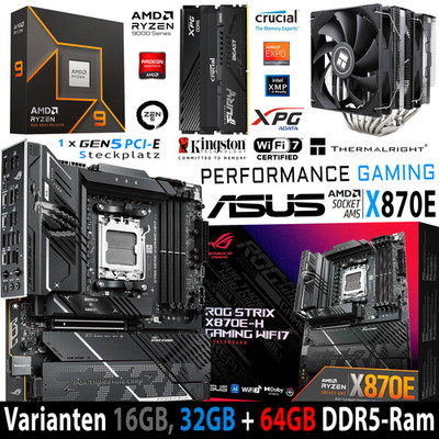 PC Bundle Ryzen 9 9900X Asus Rog Strix X870E-H Gaming Wifi7 mit 16, 32 oder 64GB