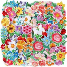 72 Pcs Mini Flower Iron on Patches Bulk Embroidered Spring Floral Iron on Hat...