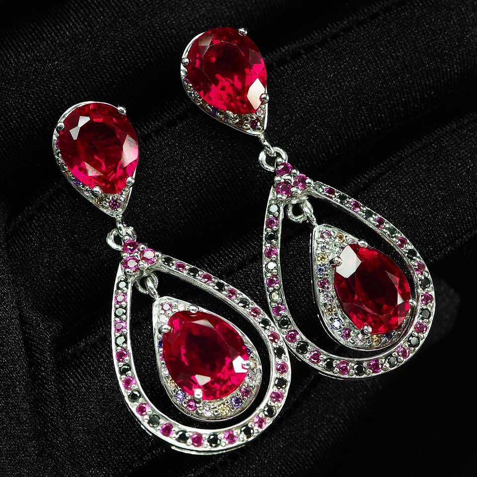 Orecchini in oro bianco argento sterling 925 tormalina rubellite rosa... - Immagine 2 di 4