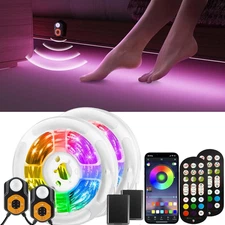 Under Bed Lights Motion Sensor LED Light Strip, 2X9.84Ft 3 Mode RGB Motion Activ