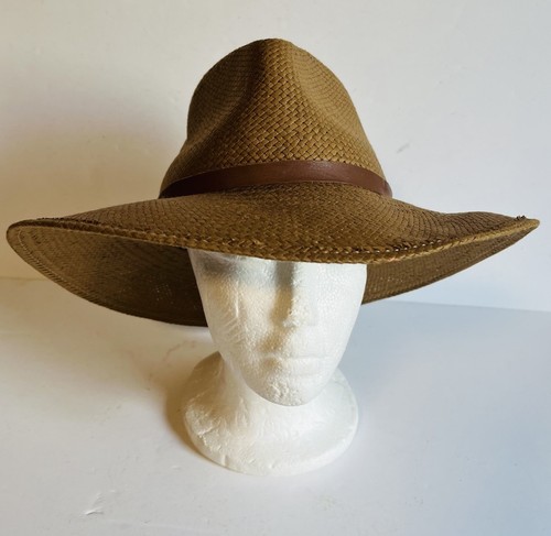 Janessa Leone Womens Sherman Packable Straw Fedora Sun Hat Brown Size Large - Picture 4 of 16