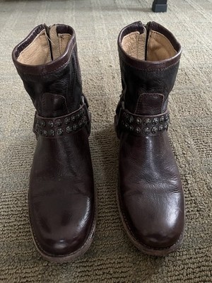 Frye Phillip Brown Leather Studded Back Zip Harness Ankle Boots 6