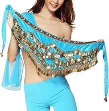 Women'S Triangular Belly Dancing Hip Scarf Wrap Skirt with Gold Coins
