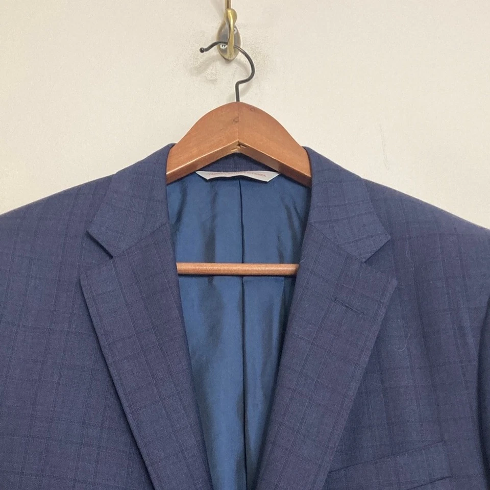 Samuelsohn Suit Mens 42R 36 x 30 Navy Blue Windowpane Wool 2 Piece Blazer Pants Foto 4 de 4