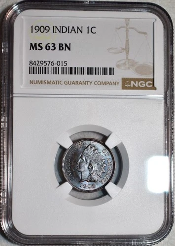 NGC MS-63 BN 1909 Indian Head Cent, Attractively Toned & Superbly Struck.