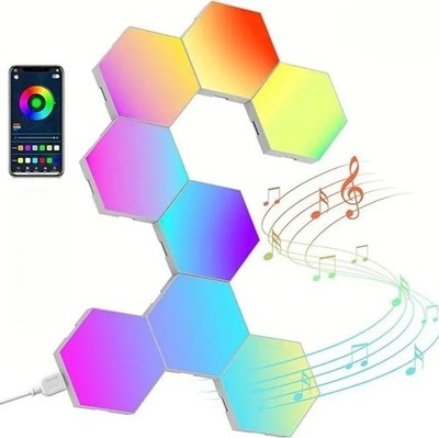 Quantum Hexagonal LED Gaming Light - Sound-Activated, Bluetooth/WiFi, Indoor