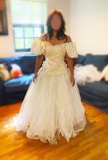 Authentic 1980s Ivory Satin Wedding Dress Size 2 Vintage Bridal Gown w/ Veil