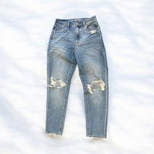 American Eagle Jeans Womens 4 26 Mom Straight Distressed High Rise Blue Boho