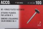 Acco 71710 Brass Plated Paper Fasteners 1" - Box of 100 | Office Filing Supplies