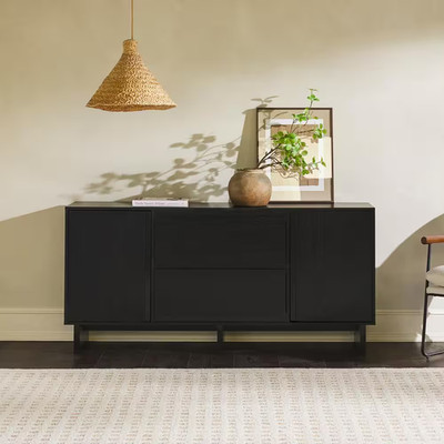 Modern Black Wood 63 In. Sideboard with Beveled Drawer Fronts