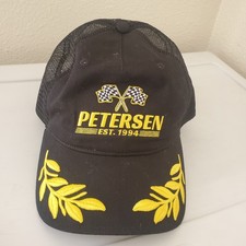 PETERSEN Racing Trucker Hat Black Yellow Embroidered Flags Leaves Snapback Cap