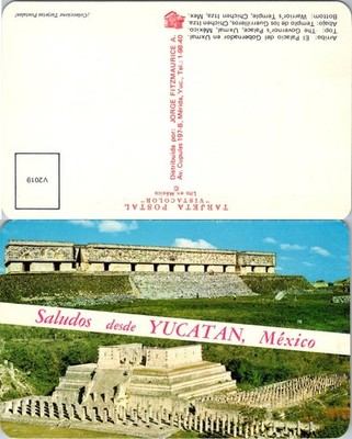 Saludos desde YUCATAN Mexico Postcard Uxmal Mayan Ruins Vintage Unposted Unused