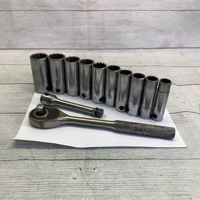 Proto 1/2  Drive 9/16 - 1 1/8 Sae 12 Point Deep Socket Set VTG USA Ratchet *READ