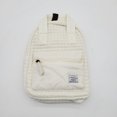 Morthanabag Womens Beige Puffer Backpack with Black Strap Size Small