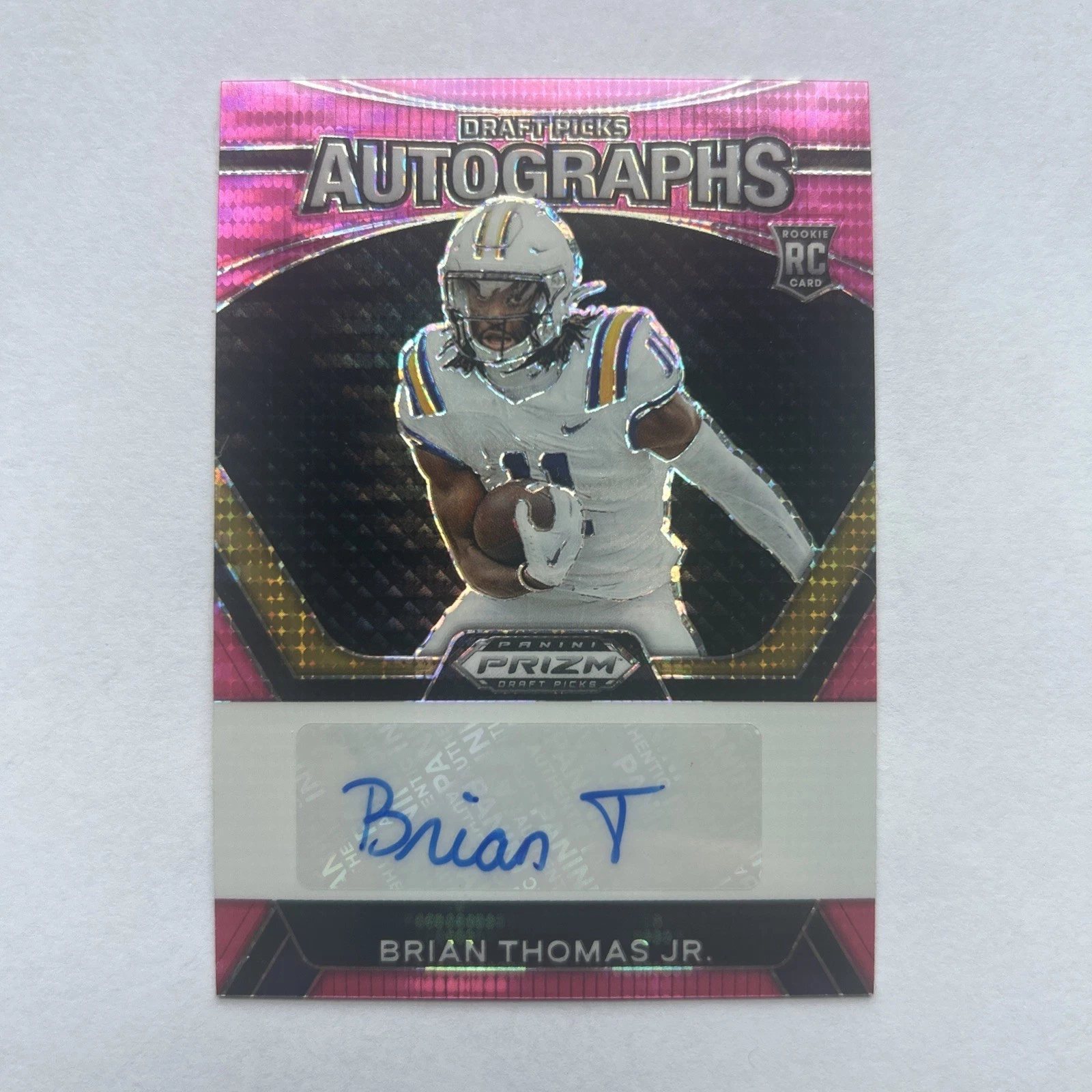 Brian Thomas Panini Prizm Draft Picks Draft Picks Autographs #DPABTJ Neon Pink Pulsar