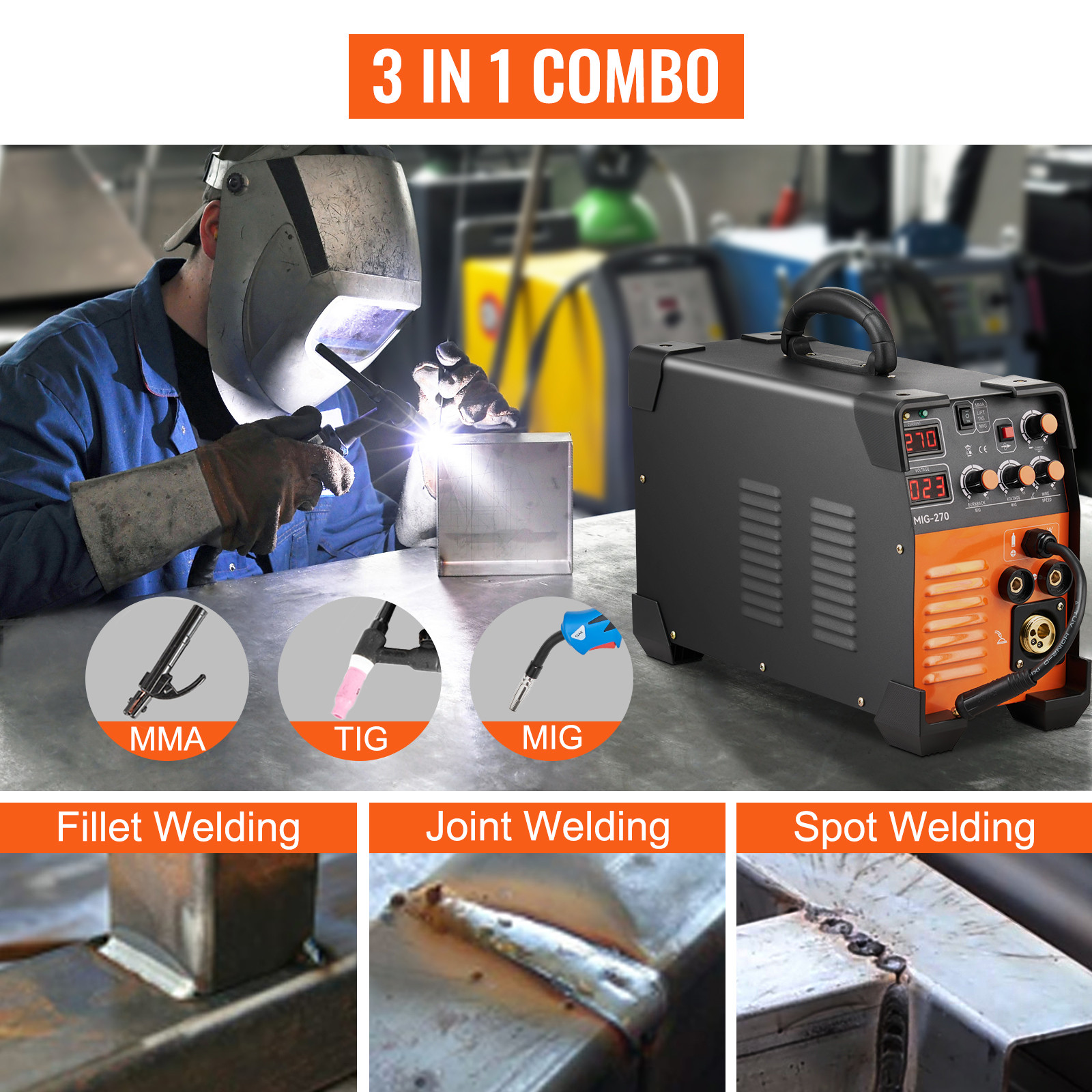 Mig Welder Welding Machine 270A MIG MMA TIG 3 In 1 Welder Combo 110V/220V