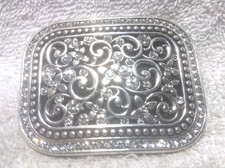 Silver Rectangle Rhinestone Filled Flower Filigree Belt Buckle Women Great Shape