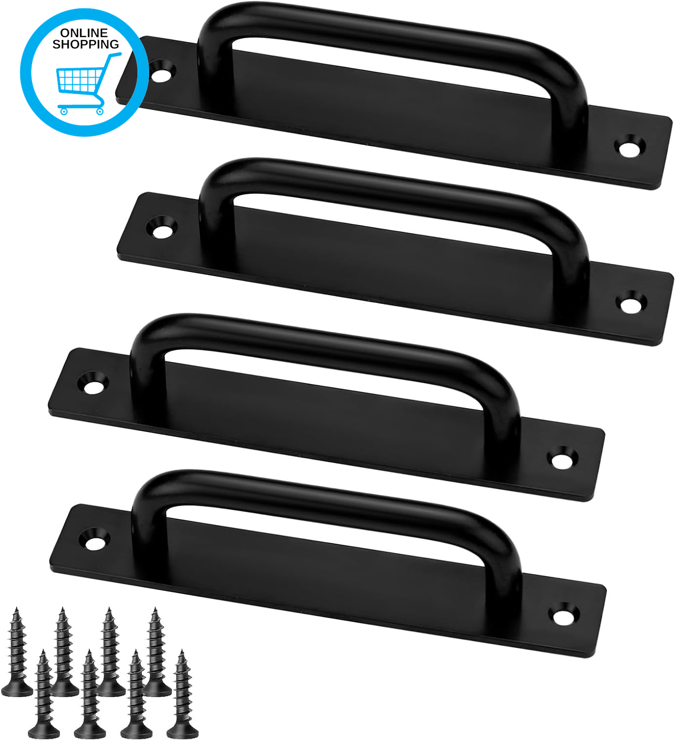 4 Pack Barn Door Handles Black, 5"" Hole Center Gate Handle Heavy Duty, Aluminium