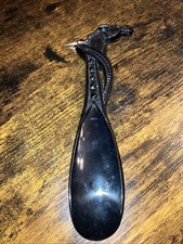Vintage Horse Head Shoe Horn Spoon Black Colored Plastic 7 3/8  Equestrian