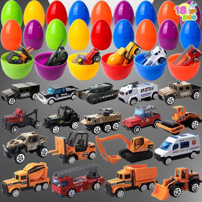 18 Pcs Jumbo Easter Eggs Filled with Die-Cast Vehicles, City Cars and Trucks Toy