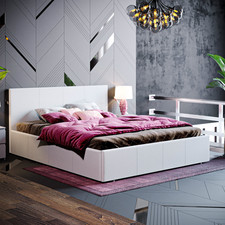 Image of Ottoman Storage Bed Gas Lift Double King Size Upholstered Fabric Wood Headboard