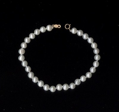 Neu 14K 6,74 Gramm Massiv Gelbgold 7,5'' 5mm Weiße Perle Perlen Strang Armband iw