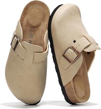 Genuine Leather Footbed Clogs for Women - Memory Foam Arch Support Slippers f...