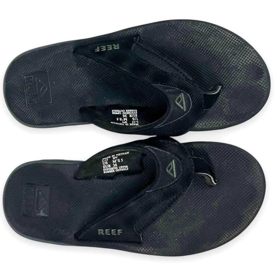 Sandalias Reef para mujer 7 para hombre 5 negras abanico abrebotellas playa costera Foto 3 de 4