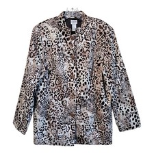 CHICO'S 2 Women's 12 Jacket Button Up Animal Print Brown Beige Career 42"