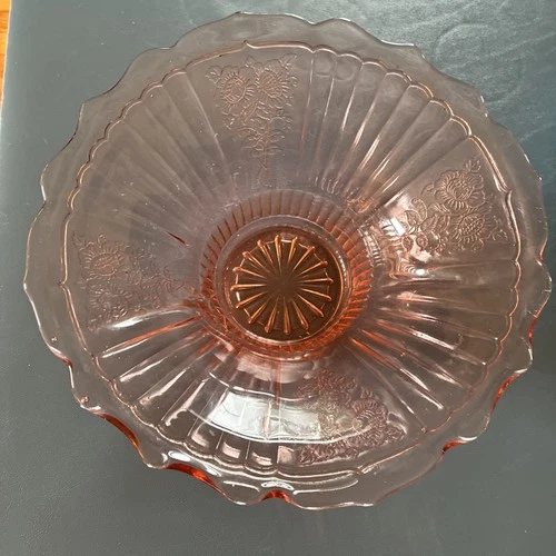 Depression Glass MAYFAIR Open Rose Pink Large Flared Fruit Bowl Anchor Hocking
