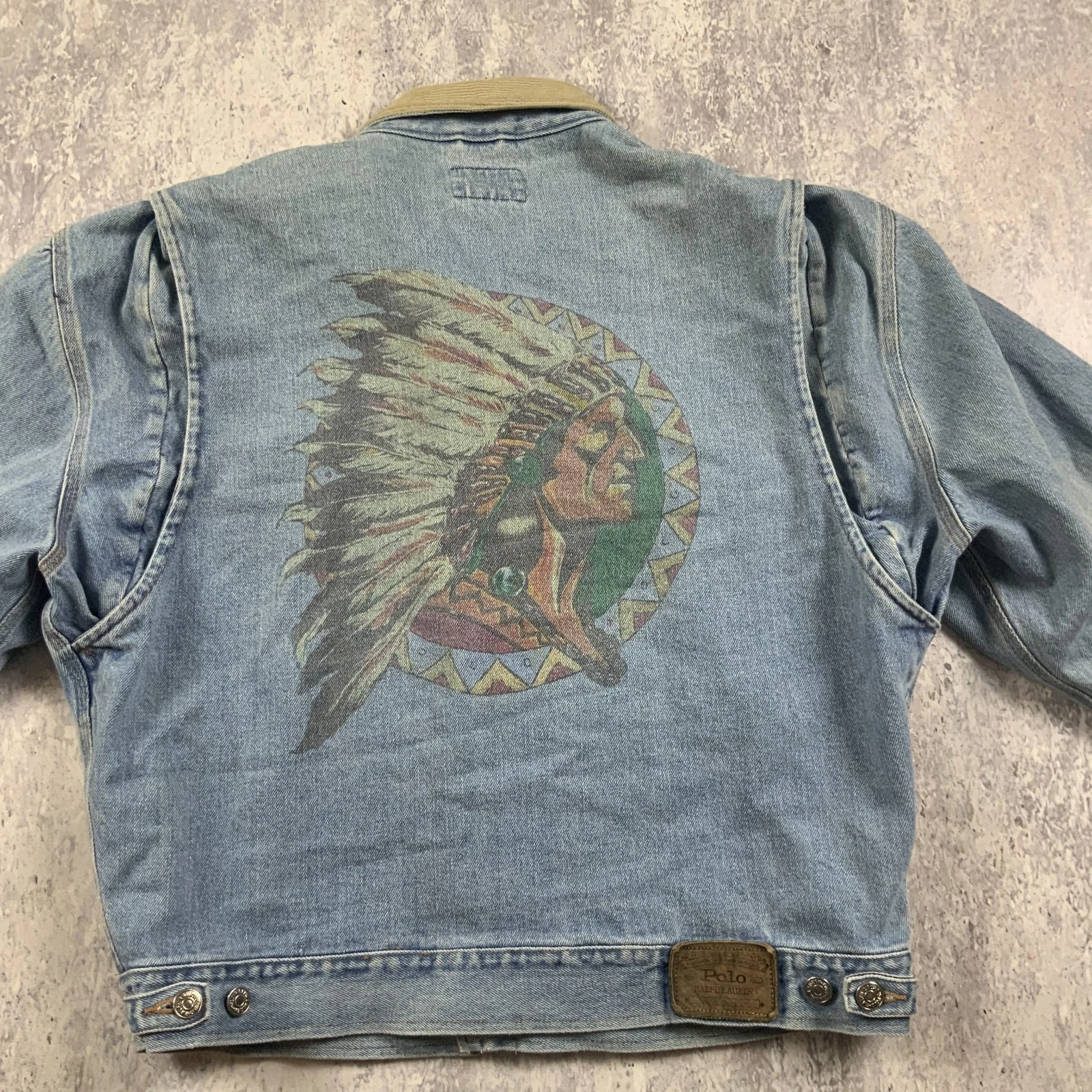 Vintage Polo Ralph Lauren Jacket Mens Large Blue Indian Head USA Made Denim - product detail image 1