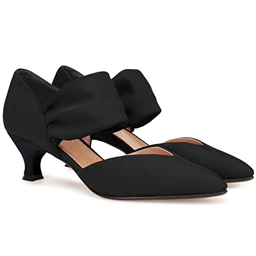 Coutgo Womens Low Kitten Heel Dress Shoes Pointed Toe Slip On Ankle Strap