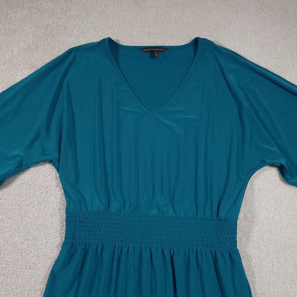 Vestido White House Black Market para mujer grande cintura elástica manga corta cuello en V Foto 3 de 4