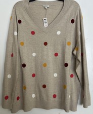 NEW Talbot Lightweight Sweater Size 2X V-Neck Beige w/ Multi Colored Dots