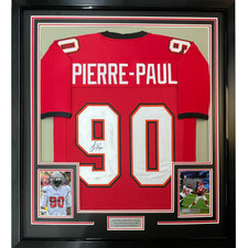 FRAMED Autographed/Signed JASON PIERRE-PAUL 33x42 Red Football Jersey JSA COA