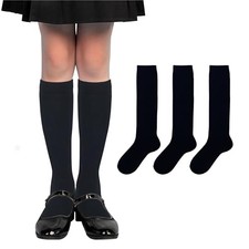 Girls Knee High Socks School Uniform Dress Cotton Long Socks for Medium Black