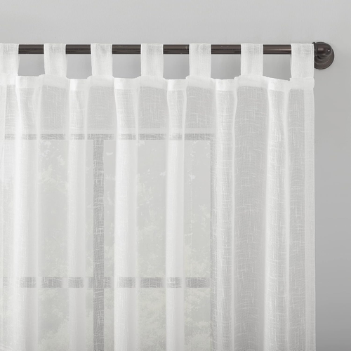 Burlap Weave Linen Blend Tab Top Curtain, 50" X 96", White - Picture 2 of 8