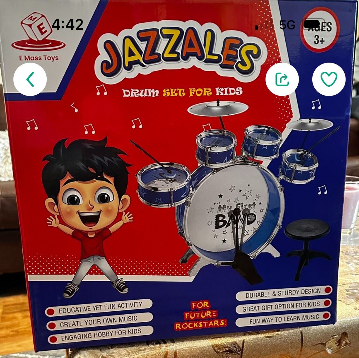 Children's Kids Jazz Drum Set – 6 Drums, Cymbal, Chair, Kick