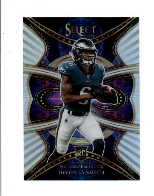 DEVONTA SMITH 2021 PANINI SELECT #PHE-19 PHENOMENON ROOKIE SILVER PRIZM BD4359