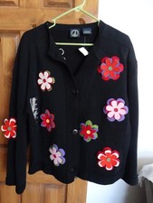 Nwt Lighthouse Apparel Women's B/d Flower Accent Fleece Lined Jacket Size L