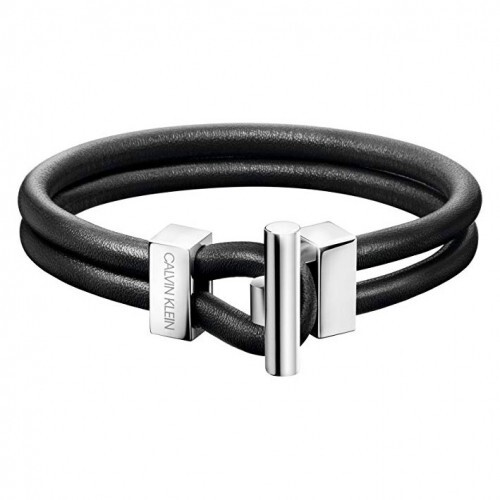 NEU* CALVIN KLEIN ANCHOR HERREN EDELSTAHL LEDERARMBAND SCHWARZ M