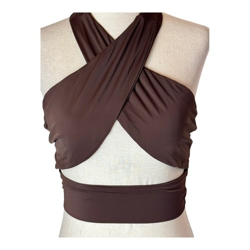 Tiger Mist Shirt Women XS Brown Cross Tie Halter Neck Cropped Archie Top Sexy - Bild 5 von 11